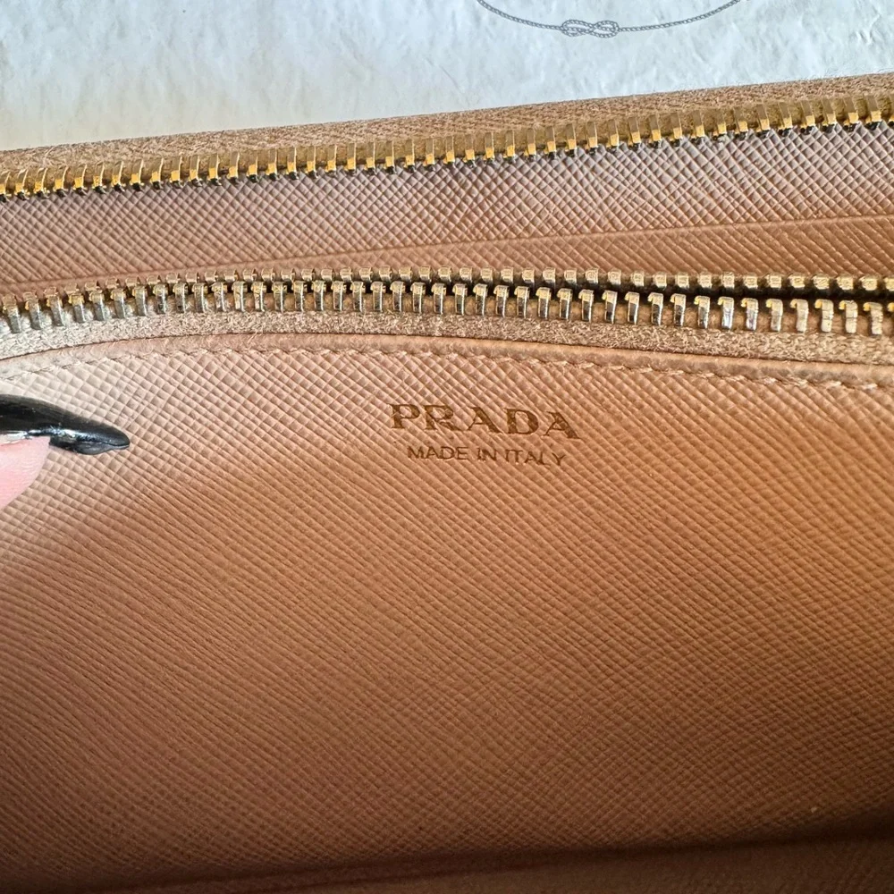 Prada Saffiano Leather Beige/Tan Large Zip Around Wallet w/Original Box - Picture 8 of 10